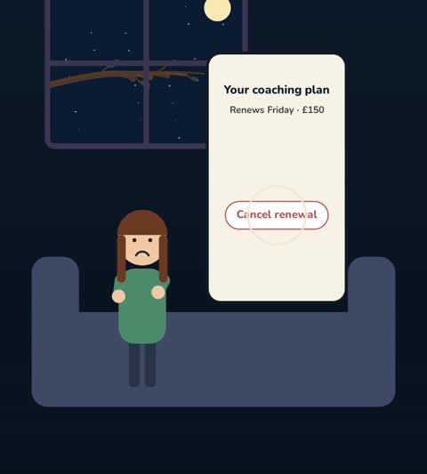 A client cancels her coaching renewal on her phone
